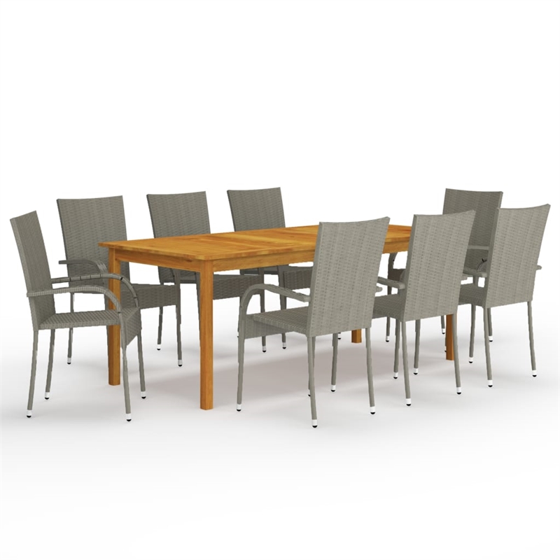 Bowery Hill Contemporary Solid Acacia Wood 9-Piece Dining Set in Gray