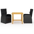 Bowery Hill Solid Acacia Wood Adjustable Armrests Dining Set in Black