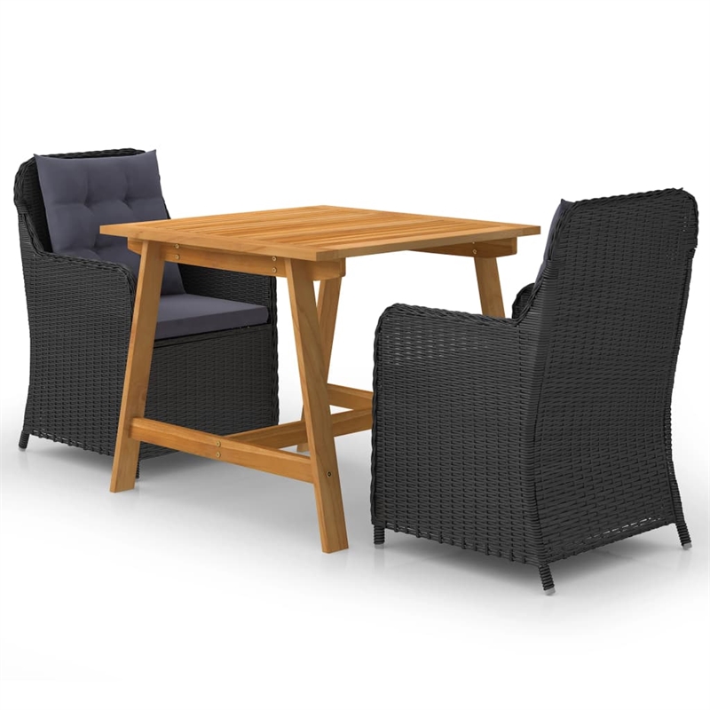 Bowery Hill Solid Acacia Wood Medium Removable Covers Dining Set in Black