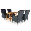 Bowery Hill Contemporary Solid Acacia Wood 5 Piece Dining Set in Dark Gray