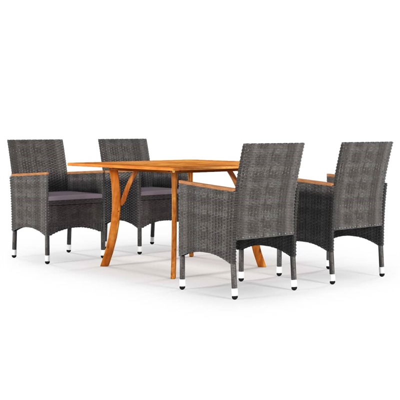 Bowery Hill Contemporary Solid Acacia Wood Round Dining Set in Gray