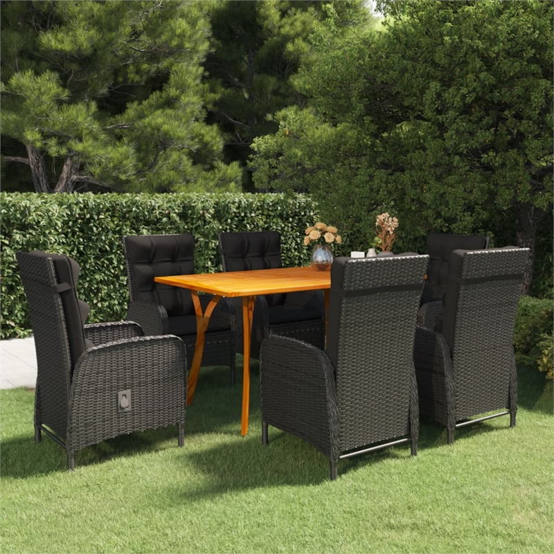 Bowery Hill Solid Acacia Wood Large Durable Dining Set in Black
