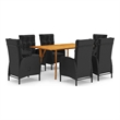 Bowery Hill Solid Acacia Wood Large Durable Dining Set in Black