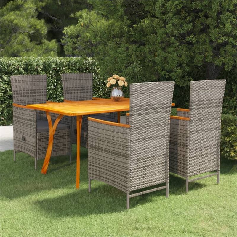 Bowery Hill Contemporary Solid Acacia Wood Large Dining Set in Gray