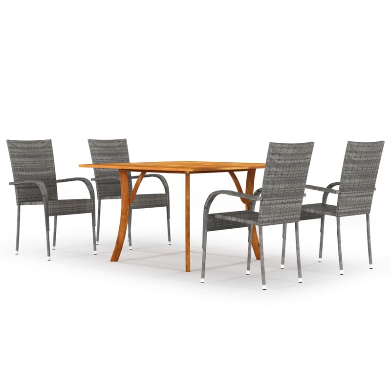 Bowery Hill Solid Acacia Wood & Powder-Coated Steel Dining Set in Gray