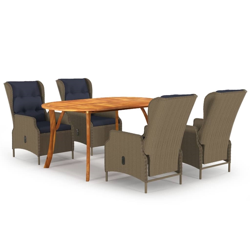 Bowery Hill Contemporary Solid Acacia Wood Medium Dining Set in Brown