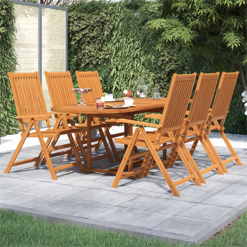 Bowery Hill Solid Acacia Wood Large Foldable Garden Dining Set in Brown