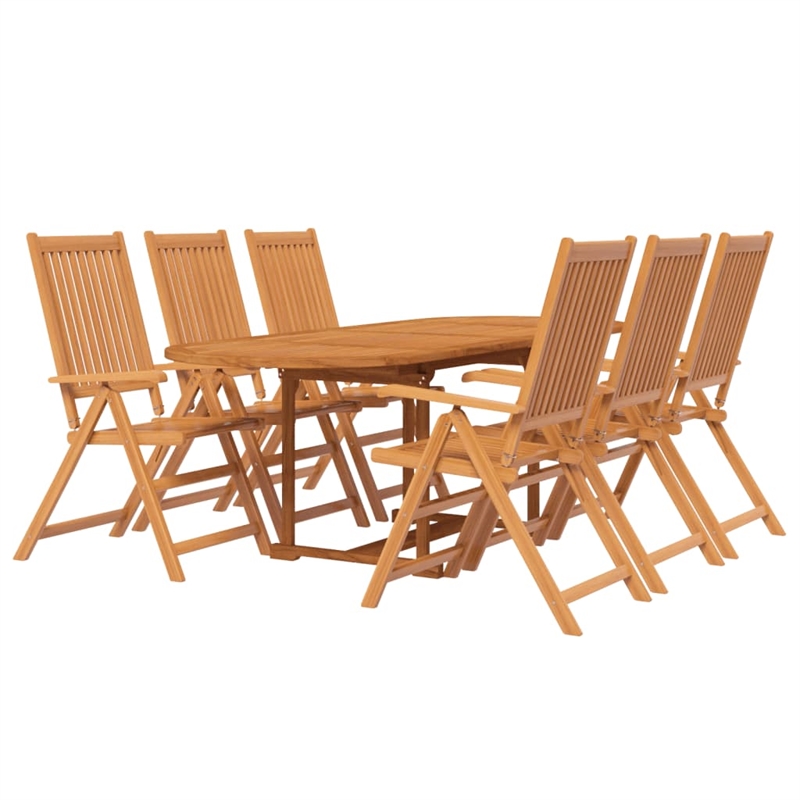 Bowery Hill Solid Acacia Wood Large Foldable Garden Dining Set in Brown