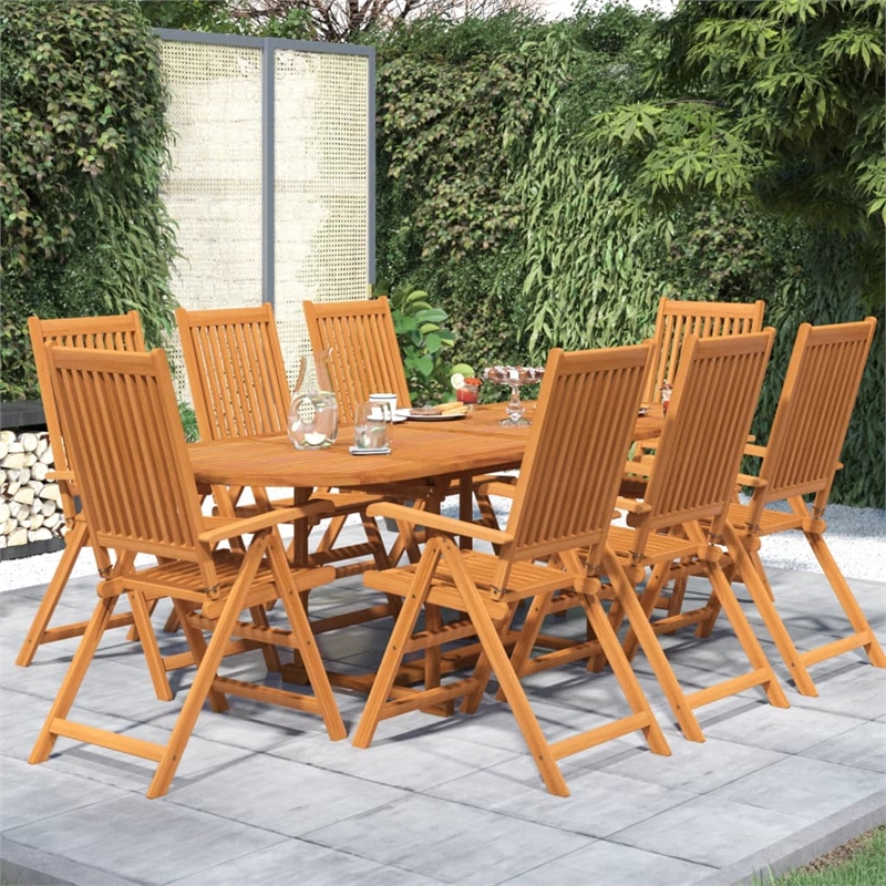Bowery Hill Solid Acacia Wood Large Garden Dining Set Natural/Brown