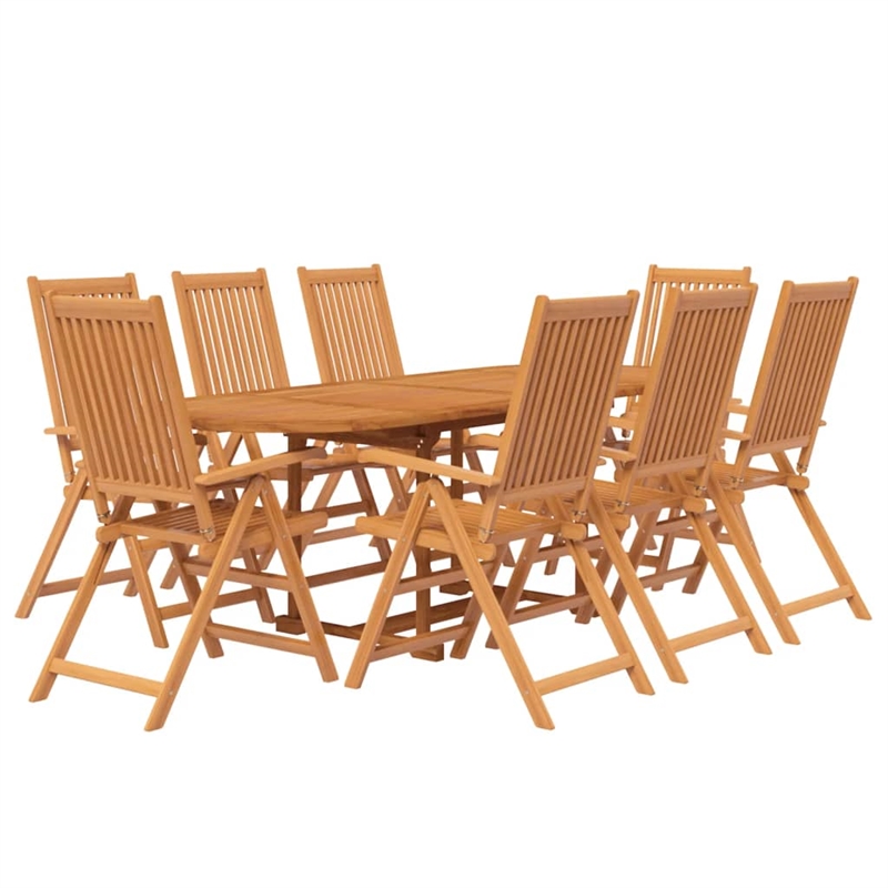 Bowery Hill Solid Acacia Wood Large Garden Dining Set Natural/Brown