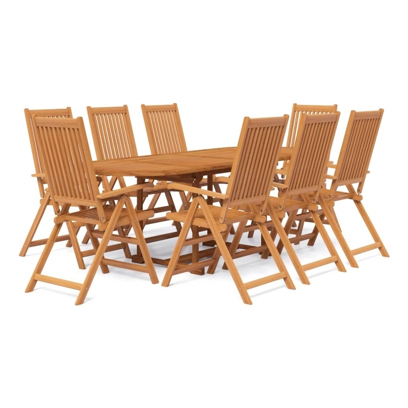 Bowery Hill Solid Acacia Wood Large Garden Dining Set Natural/Brown