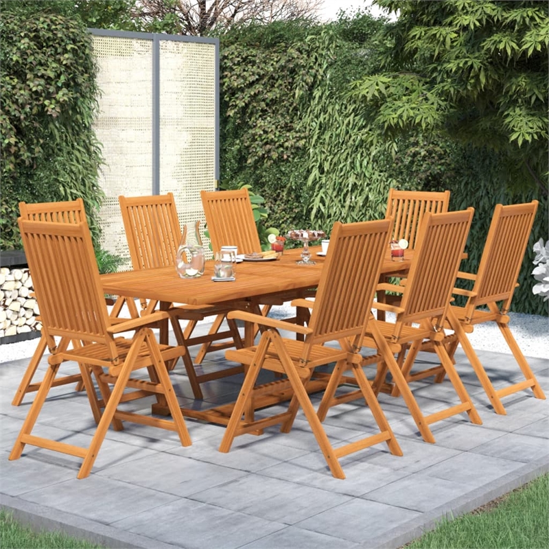 Bowery Hill Solid Acacia Wood Large Garden Dining Set Natural/Brown