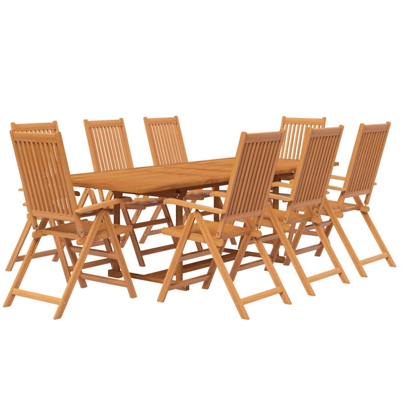 Bowery Hill Solid Acacia Wood Large Garden Dining Set Natural/Brown