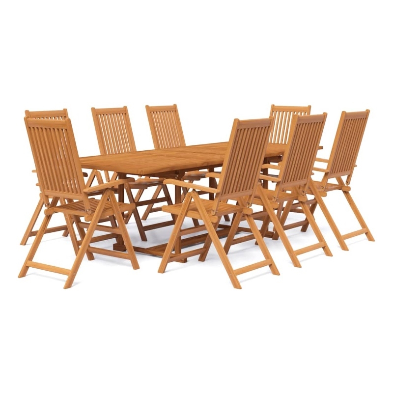 Bowery Hill Solid Acacia Wood Large Garden Dining Set Natural/Brown