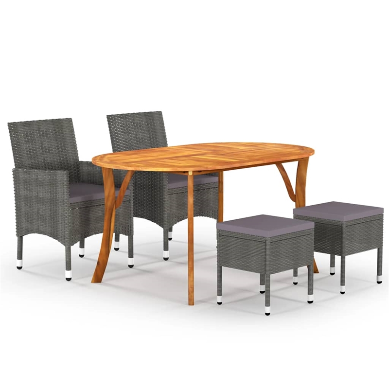 Bowery Hill 5 Piece Solid Acacia Wood Large Durable Dining Set in Gray