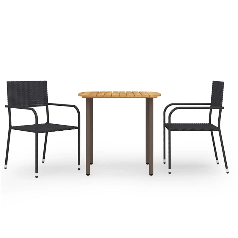 Bowery Hill Contemporary Solid Acacia Wood Compact Dining Set in Black