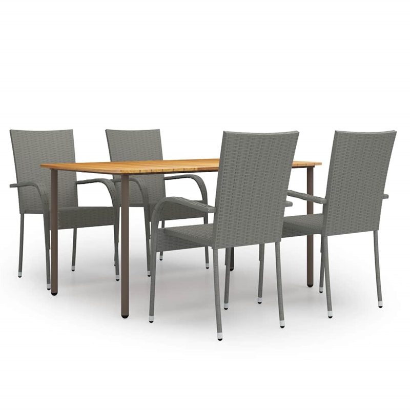 Bowery Hill Solid Acacia Wood Large Dining Set in Gray/Natural