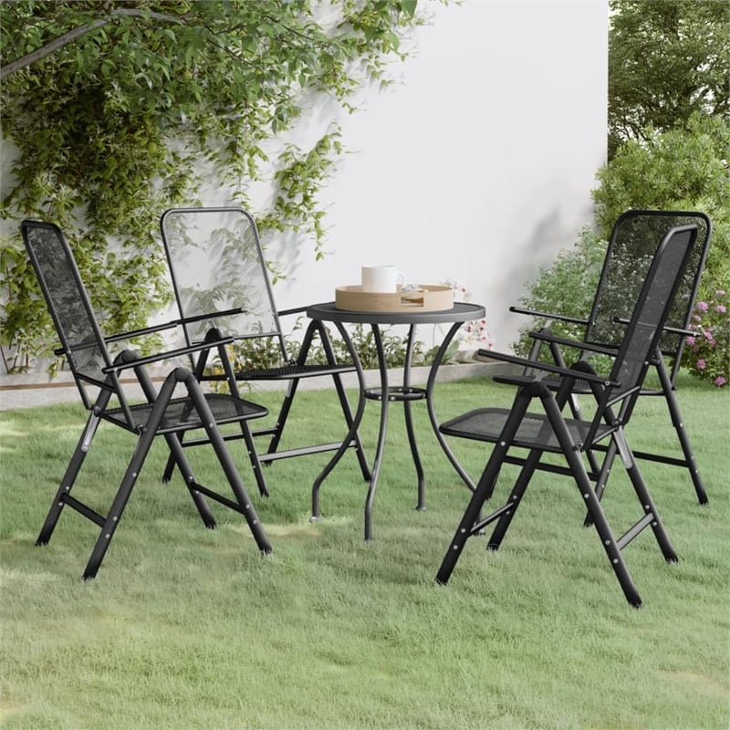 Bowery Hill Expanded Metal Mesh Compact Foldable Garden Dining Set Charcoal/Gray