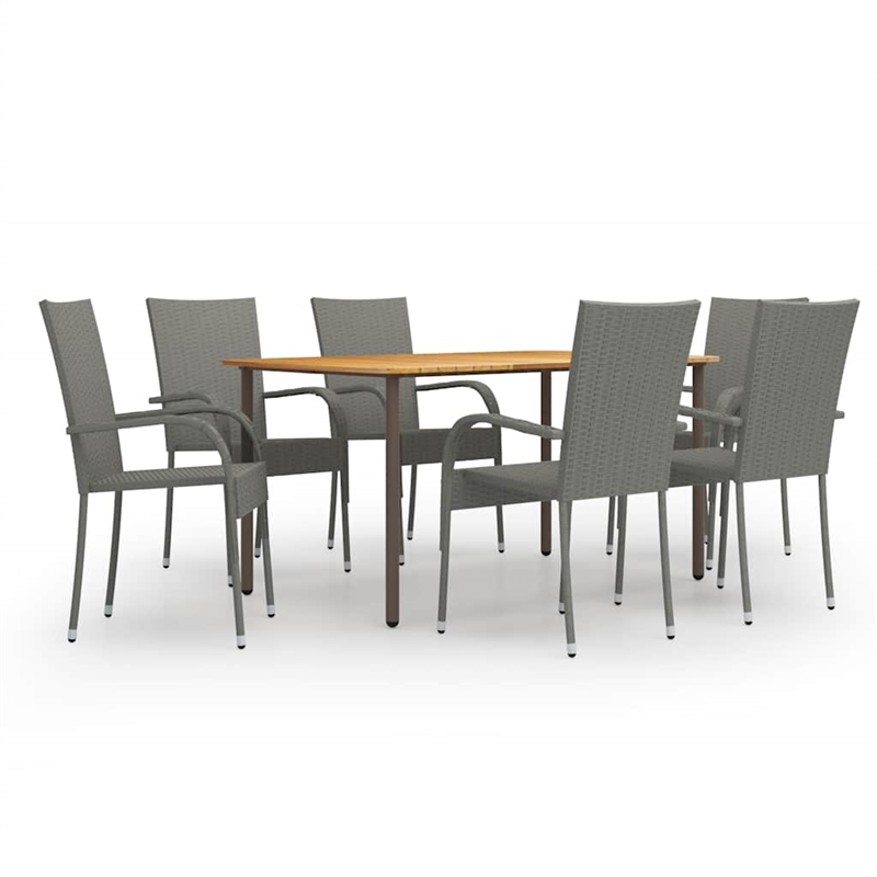 Bowery Hill Contemporary Solid Acacia Wood Dining Set in Gray/Natural Wood
