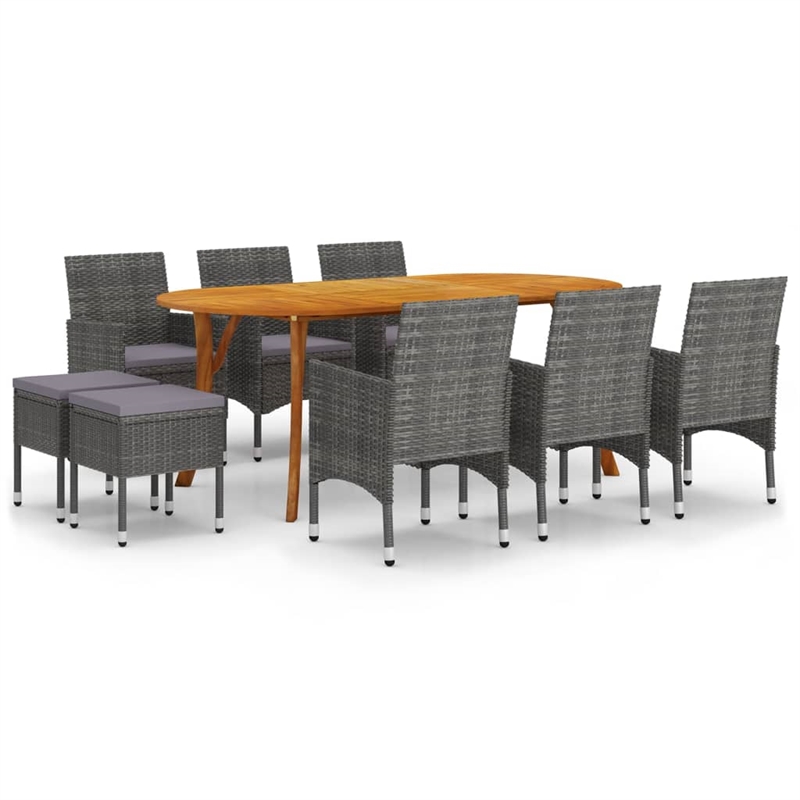 Bowery Hill Contemporary Solid Acacia Wood Large Dining Set in Gray