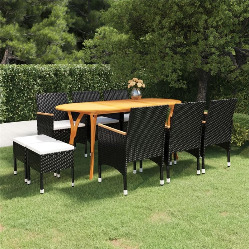 Bowery Hill Contemporary Solid Acacia Wood Dining Set in Black/Cream White