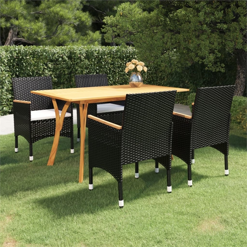 Bowery Hill Solid Acacia Wood Medium Durable Dining Set in Black