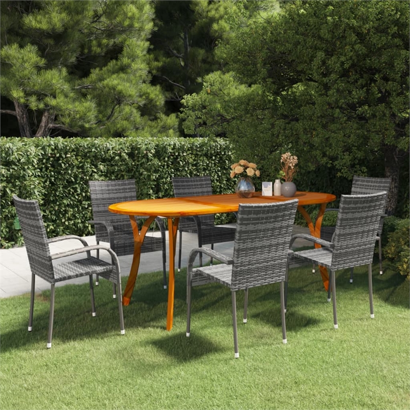 Bowery Hill Solid Acacia Wood & Powder-Coated Steel Dining Set in Gray