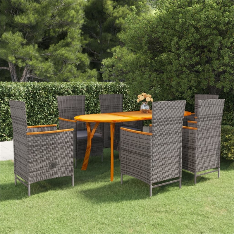 Bowery Hill Contemporary Solid Acacia Wood Expandable Dining Set in Gray