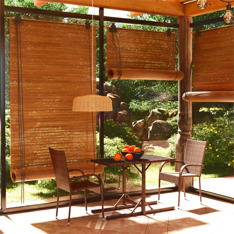 Bowery Hill Poly Rattan/Powder-Coated Steel Dining Set in Brown