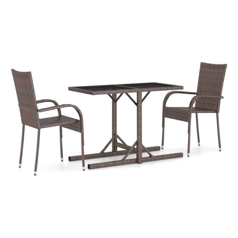 Bowery Hill Poly Rattan/Powder-Coated Steel Dining Set in Brown