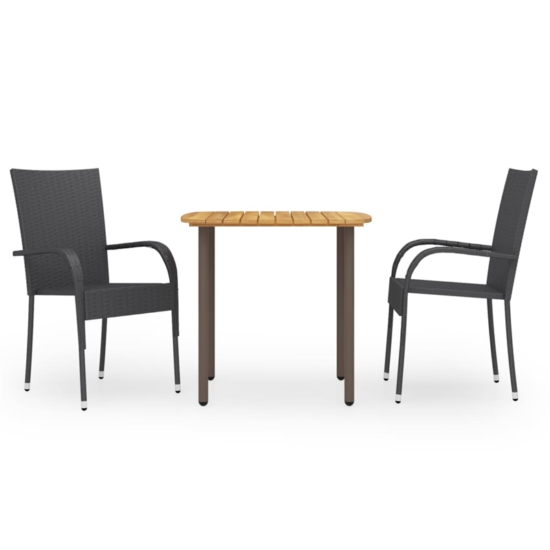 Bowery Hill Contemporary Solid Acacia Wood Standard Dining Set in Black