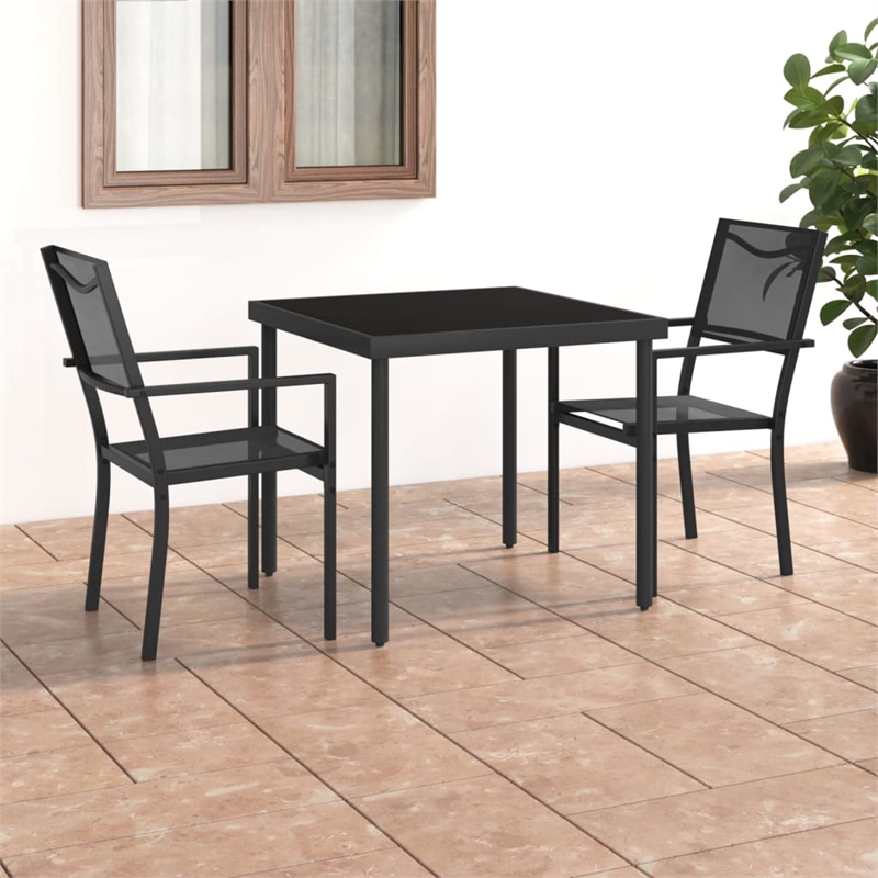 Bowery Hill Contemporary Outdoor Dining Set in Black and Anthracite/Gray
