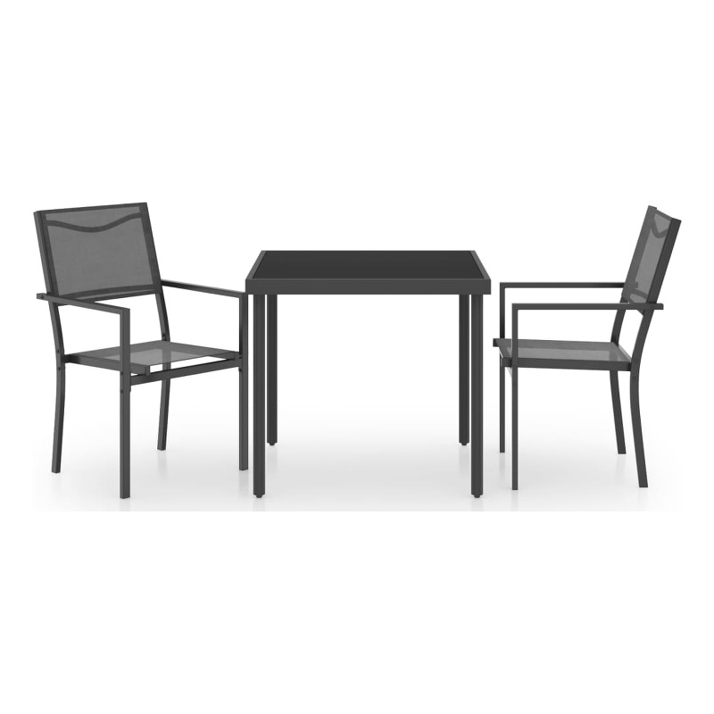 Bowery Hill Contemporary Outdoor Dining Set in Black and Anthracite/Gray