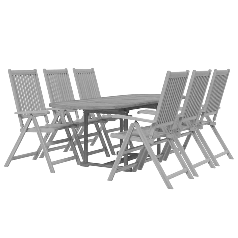 Bowery Hill Solid Acacia Wood Standard Extendable Garden Dining Set in Gray