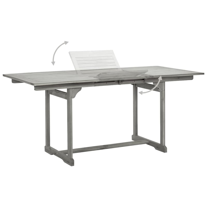Bowery Hill Solid Acacia Wood Standard Extendable Garden Dining Set in Gray
