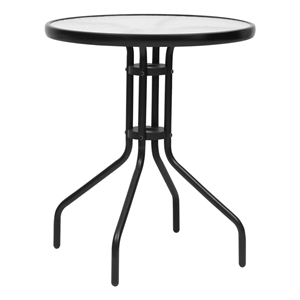 Bowery Hill Tempered Glass/Plastic Rattan Garden Dining Set in Black