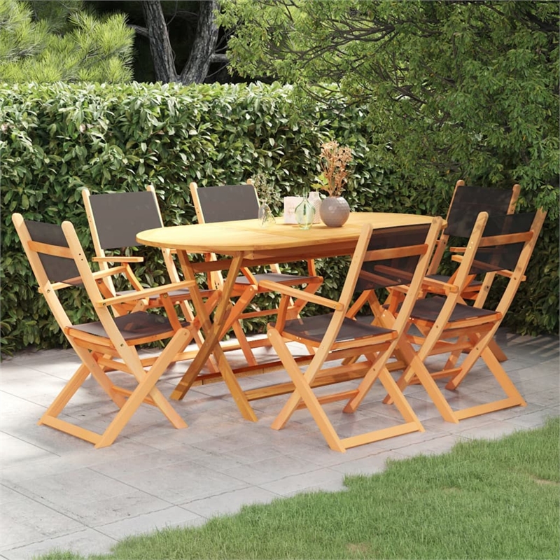 Bowery Hill 7 Piece Eucalyptus Wood&Textilene Patio Dining Set in Black