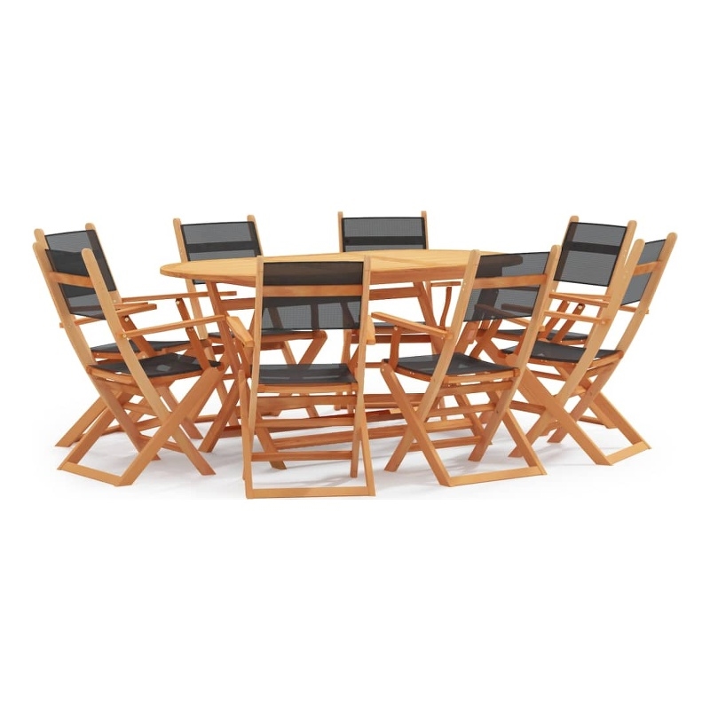 Bowery Hill 9 Piece Eucalyptus Wood&Textilene Patio Dining Set in Black