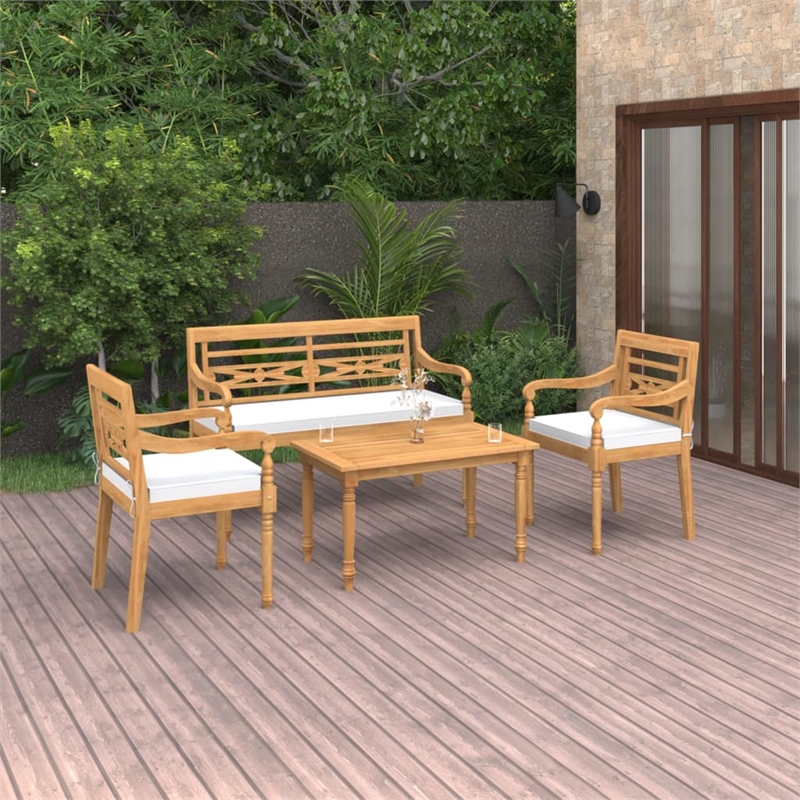 Bowery Hill Patio Dining Set Natural Wood Solid Teak Wood Medium - Set of 4