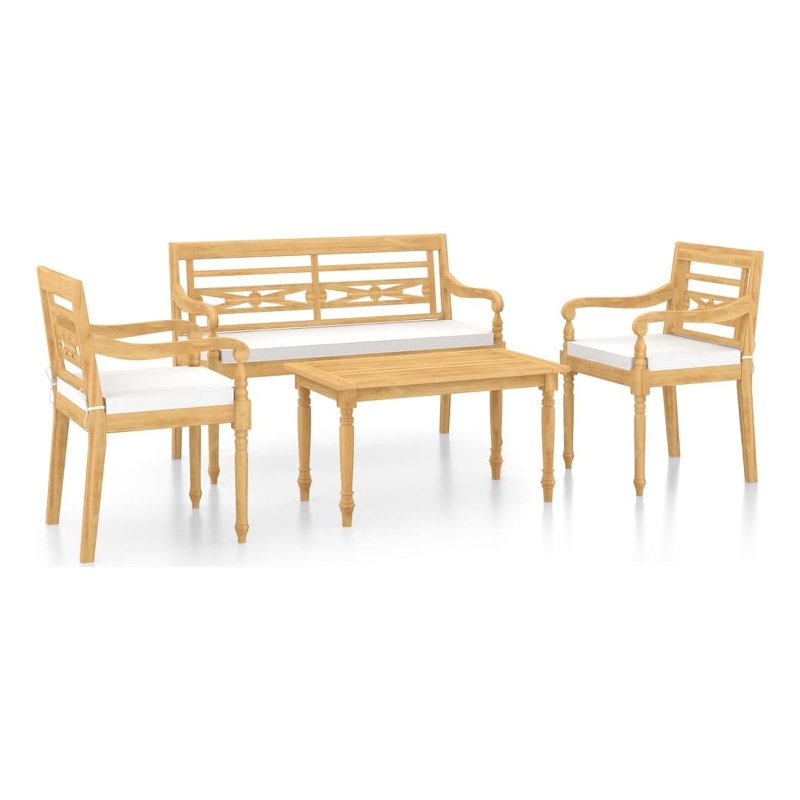 Bowery Hill Patio Dining Set Natural Wood Solid Teak Wood Medium - Set of 4
