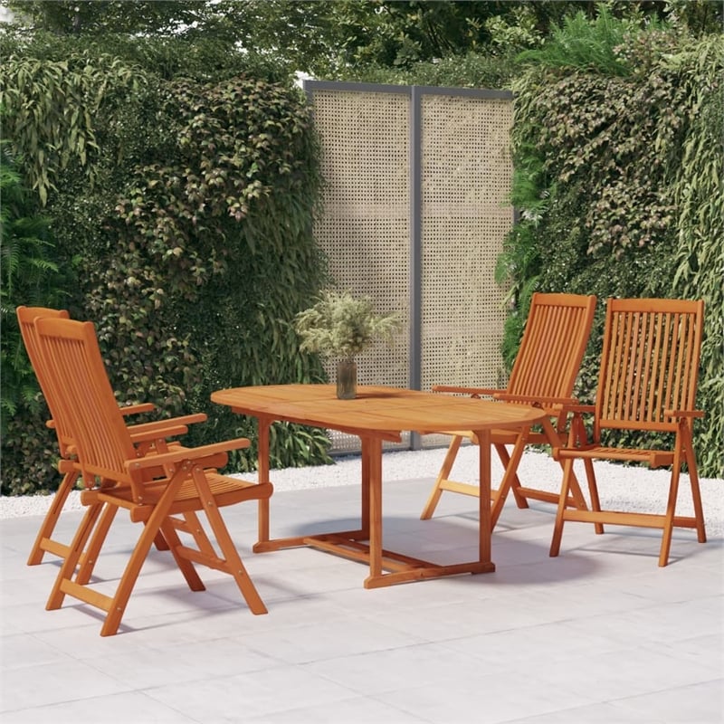 Bowery Hill Solid Eucalyptus Wood Medium Garden Dining Set in Reddish-Brown