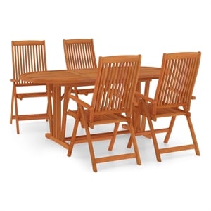 Bowery Hill Solid Eucalyptus Wood Medium Garden Dining Set Reddish-Brown