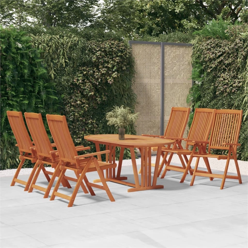 Bowery Hill Solid Eucalyptus Wood Large Garden Dining Set Reddish-Brown
