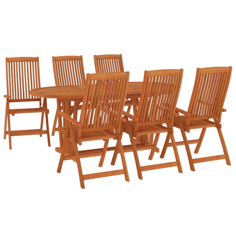 Bowery Hill Solid Eucalyptus Wood Large Garden Dining Set Reddish-Brown