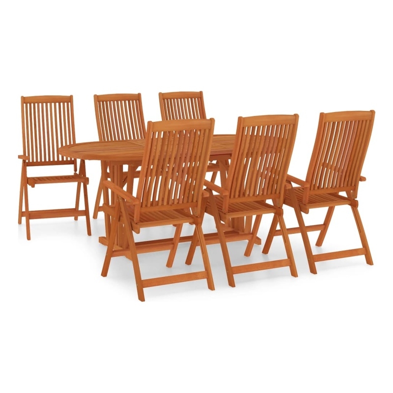 Bowery Hill Solid Eucalyptus Wood Large Garden Dining Set Reddish-Brown