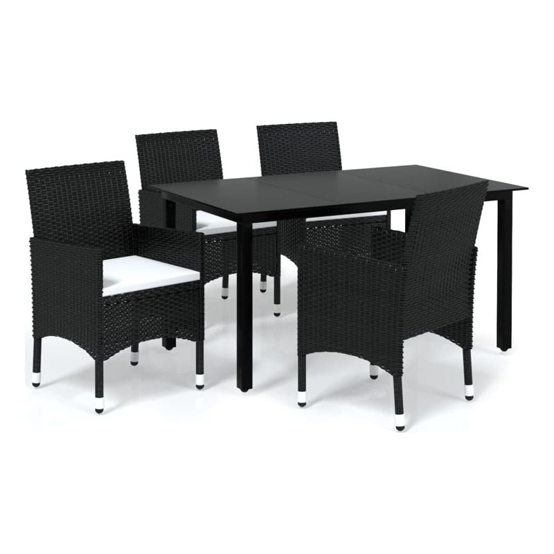 Bowery Hill Contemporary Dining Set Chair in Black/Cushion Cream White