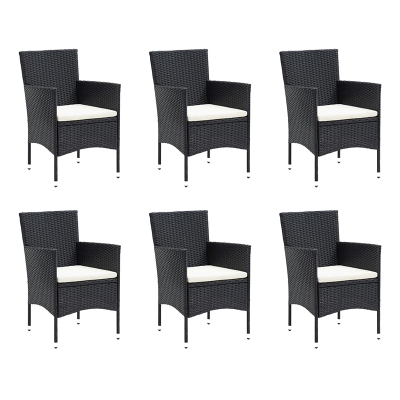 Bowery Hill Contemporary Poly Rattan 7 Piece Durable Dining Set in Black