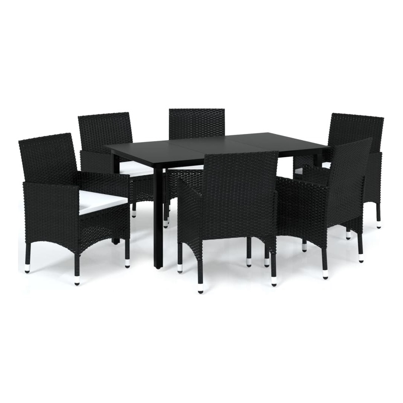Bowery Hill Contemporary Poly Rattan 7 Piece Durable Dining Set in Black
