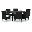 Bowery Hill Contemporary Poly Rattan 7 Piece Durable Dining Set in Black
