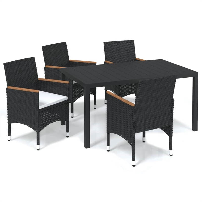 Bowery Hill PE Rattan 5 Piece 5 Piece Garden Dining Set in Black
